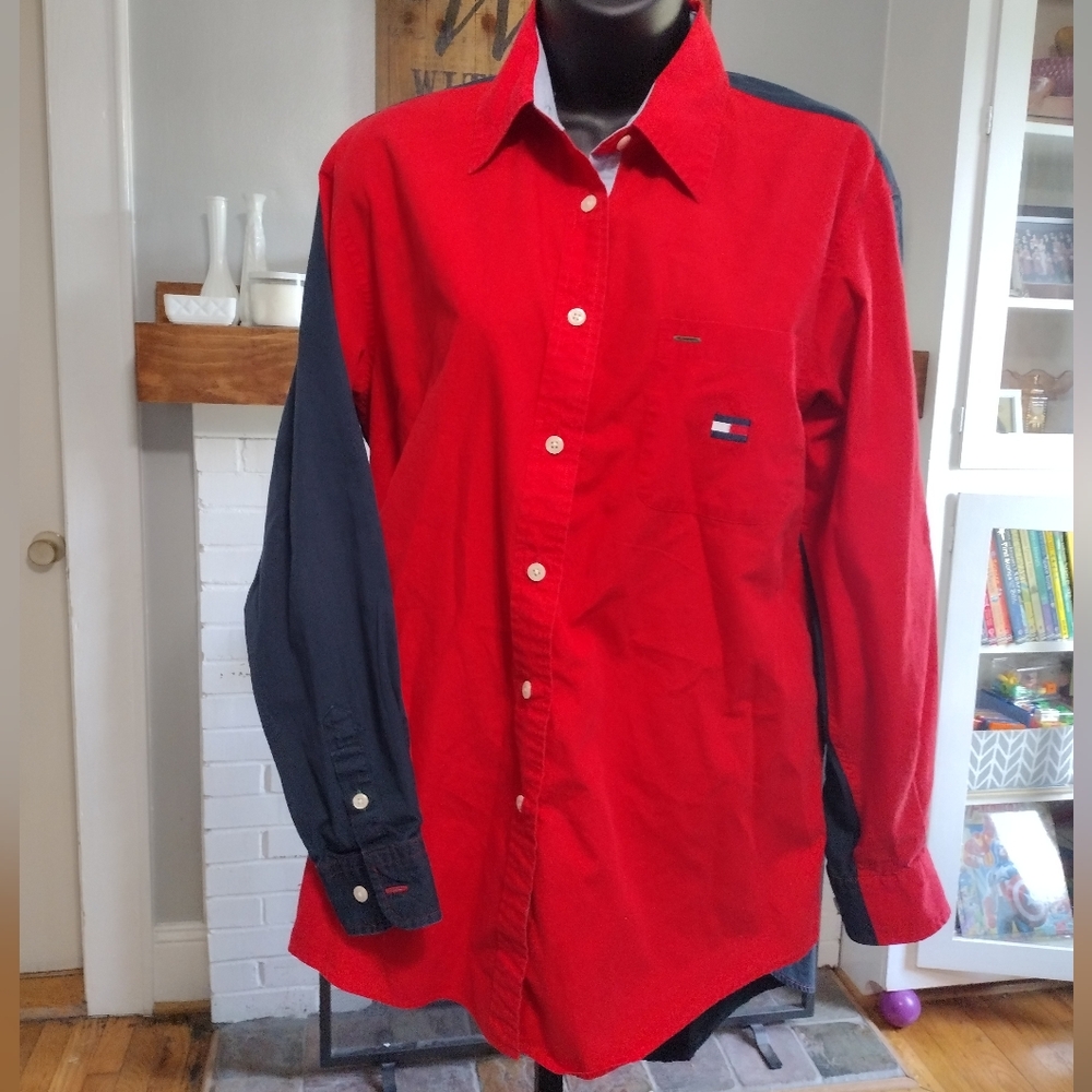 90s Tommy Hilfiger Color Block Button Down - image 1